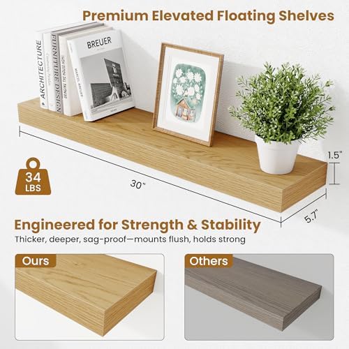 Fun Memories Floating Shelves 30 Inch, Wall Mounted Wood Shelf Set of 2, Farmhouse Decor for Bathroom, Bedroom, Kitchen,