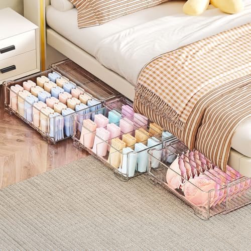 Underwear Drawer Organizer with Dividers, 24 Cell Stackable Sock Organizer for Closet, Plastic Underwear Storage Drawer 