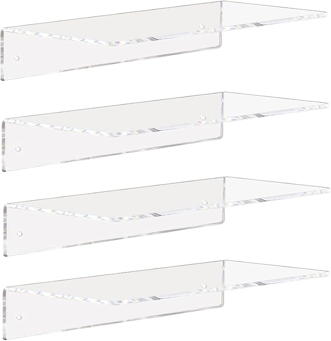 Weiai Clear Acrylic Floating Shelves 12 Inch Wall Mount Shelf for Storage 4pack