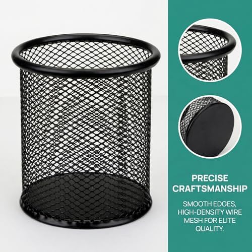 Nicunom 12 Pack Metal Pen Holder Wire Mesh Pen Cup Pencil Holder Pencil Cup for Desk Office Pen Organizer, Black
