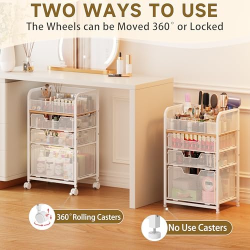 Makeup Cart Organizer, Rolling Vanity Storage, Skincare Organizer, White