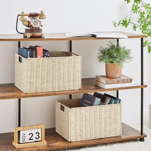 Vagusicc Wicker Storage Basket, Set of 2 Hand-Woven Paper Rope Wicker Basket, Small Storage Baskets for Organizing Toile