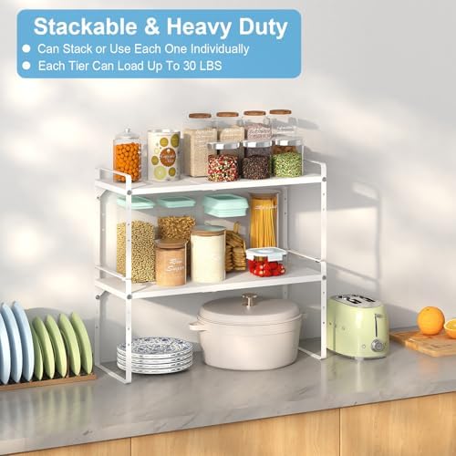 15.5 to 25.5 Inch Kitchen Cabinet Shelf Organizers, Adjustable Kitchen Counter Shelf Organizer, Set of 3 Expandable Coun