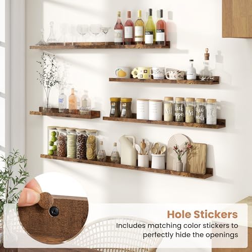 Fun Memories Picture Ledge Shelves Set of 2, 55 Inch Rustic Wall Mounted Floating Shelves with Lip for Home Storage and 
