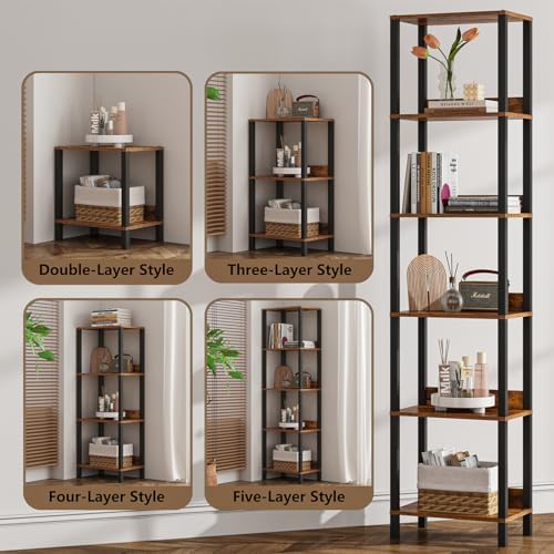 6 Tier Bookshelf with Anti-Fall Baffle, Tall 64.79" Bookcase with DIY Shelves, Industrial Book Shelf Storage Organizer, 