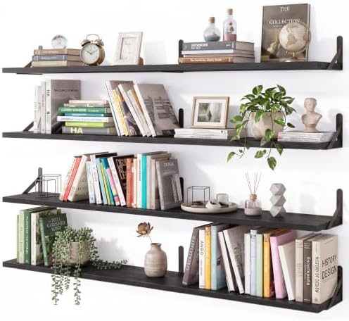 YGEOMER 47.2 in Floating Shelves for Wall Home Decor, Wood, Black, Set of 4
