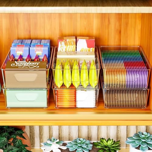 Stackable 2 Pack Snack Organizer for Pantry Shelf,Clear Pantry Organizers and Storage Bins for Fridge,Office,Cupboard,Pl