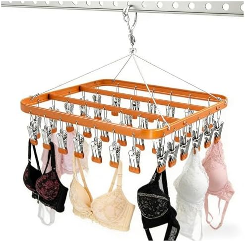 Clothes Drying Racks Clip Hangers Metal with 36 Clips Windproof Hook Underwear Hanger Foldable Laundry Clip for Socks Bras (Gold)