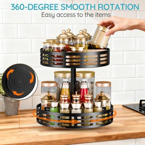 2 Tier Lazy Susan Organizer - 360° Rotating Spice Rack