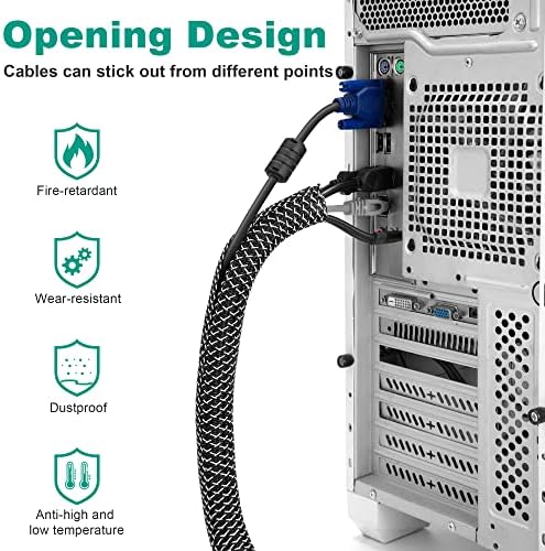 ZhiYo 6.6ft 1 inch Cable Sleeve, Black - White