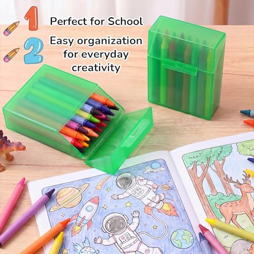 Clabby 12 Pcs Clear Plastic Crayon Boxes Hold 24 Count, Green