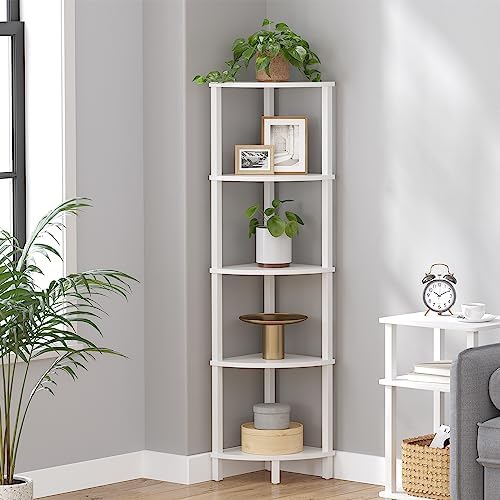 VIMBER Corner Shelf, 5-Tier Corner Bookshelf, Industrial Corner Ladder Shelf, Modern Display Shelf for Living Room, Bedr