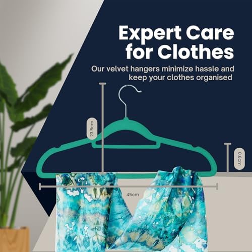 Velvet Hangers 20 Pack - Non-Slip Clothes Hangers with 360° Swivel Hook & Tie Organisers, Slim, Space-Saving Closet Hangers for Coats, Suits & Dresses - Wardrobe Organiser (Teal)