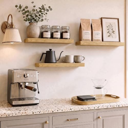 24 Inch Floating Shelves Oak, 8" Deep Wall Shelf, Wall Mounted Wood Shelf