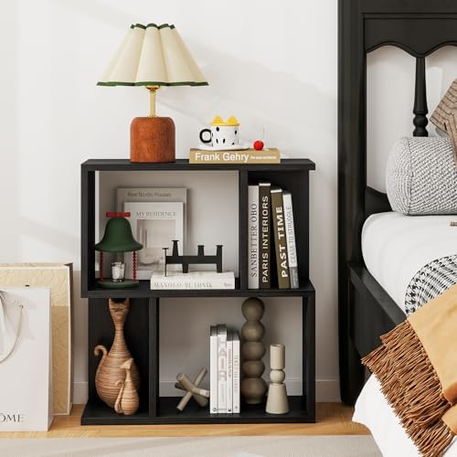 Giantex 3-Tier S-Shaped Bookshelf, Modern Geometric Bookcase, Freestanding Display Shelf for Small Space, Versatile Side