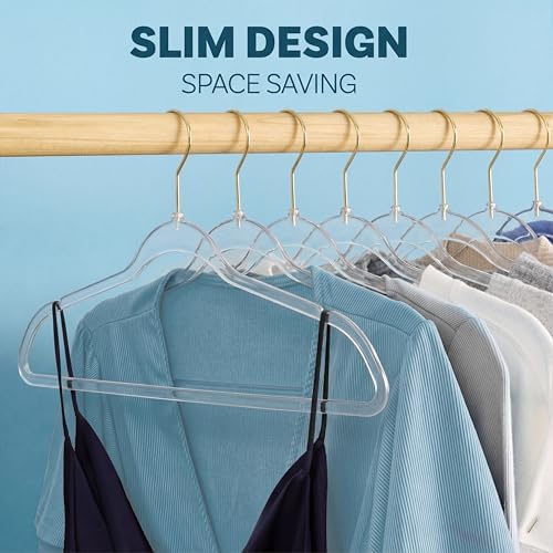 DEILSY™ Clear Thin Hangers with Gold Hook Non-Velvet Hangers 50 Pack