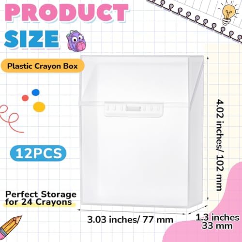 Clabby 12 Pcs Clear Plastic Crayon Boxes Hold 24 Count, Clear