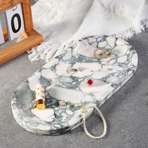 Koville Natural Marble Tray for Bathroom Countertop, Marble Vanity Trays for Perfume, Cosmetics, Jewelry, Decorative Tra