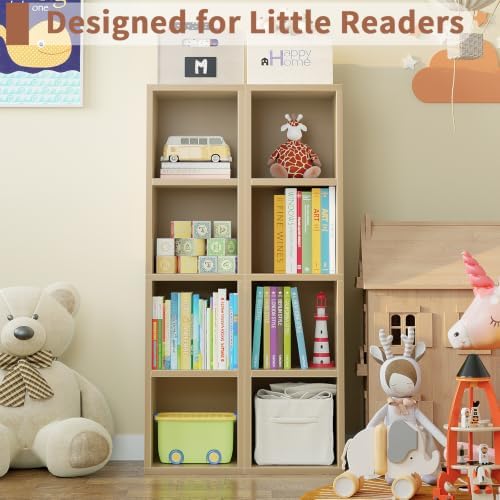 4-Tier Tall Narrow Bookshelf,Slim Bookcase with Open Cubes