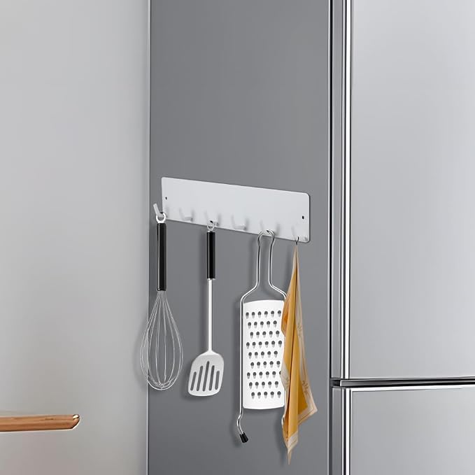 Kalekey Magnetic Key Holder for Metal Front Door Towel Hook Brush Organizer for Laundry Room on Dryer Washer Hat Hanger for Entryway for Festival Holiday Decorations (White Shiny)