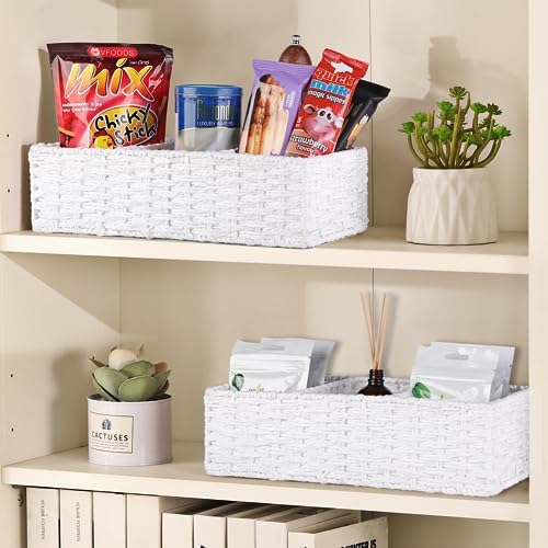 Vagusicc 3 Section Wicker Storage Basket, White Wicker Baskets for Storage, Toilet Tank Basket, Small Baskets for Organi
