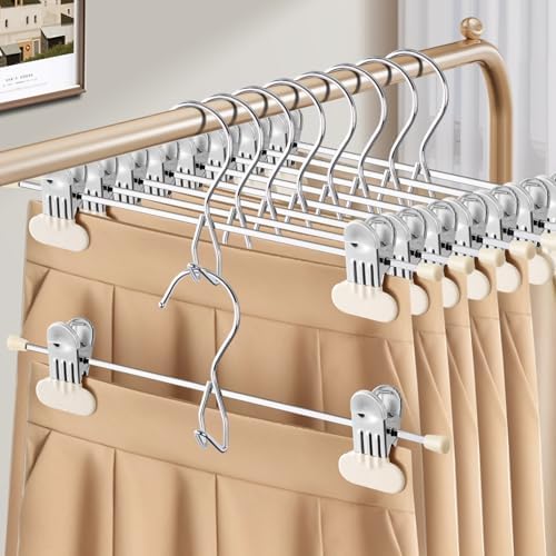 HUADYMEET 14 Inch Space Saving Pant Skirt Hangers with Clips,Beige,50 Pack