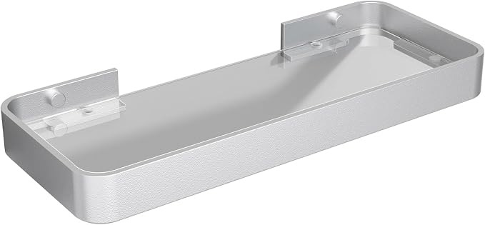 Danpoo 12-Inch Wall Shelf, Clear Tempered Glass with Matte Silver Aluminum Frame – Versatile Floating Bathroom Organizer