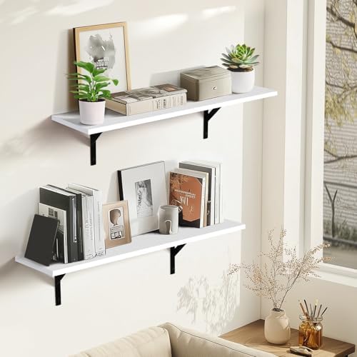 Tectocker-DOU 31.5" Long Floating Book Shelves for Wall, Heavy Duty, White