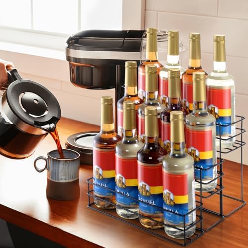 kimilus 12 Bottle Capacity Coffee Syrup Organizer 3 Tier Coffee Syrup Stand Shelf for Coffee Bar Kitchen Small Wine Rack