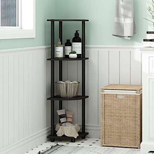 Furinno TURN-N-TUBE Corner Shelf, 4-Tier Corner Bookshelf, Display Storage Shelves with Open Shelves, for Organization a