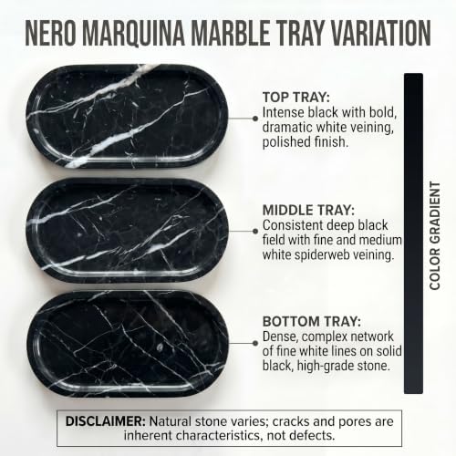 YKAJO Nero Marquina Oval Marble Tray, 11.8x5.9 Vanity Perfume Organizer