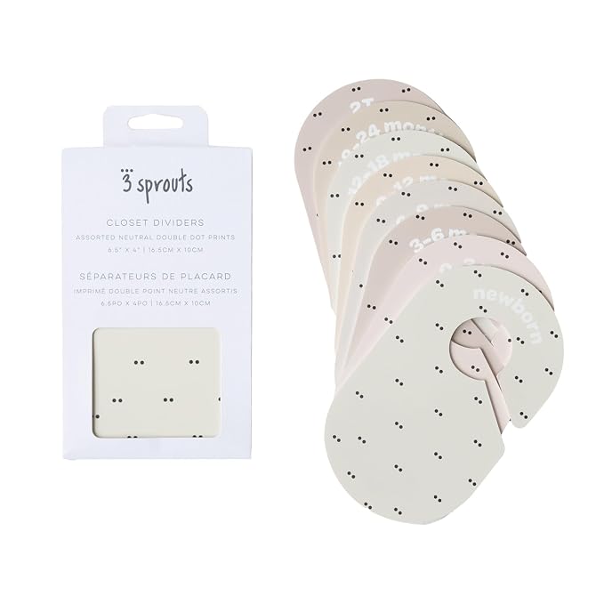 3 Sprouts Baby Closet Dividers, Newborn to 2T, Double Dot, 8 Piece Set | Newborn to 2T sizing, 8-piece set, Double-sided size labels, Age labels, Nursery closet storage, Baby clothes organizer