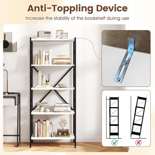 GIANTEX 5-Tier Tall Bookshelf Set of 2, Industrial Bookcase with Heavy-Duty Metal Frame, Modern Storage Book Shelf, Open