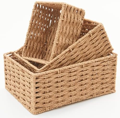 Small Wicker Basket for Organizing, Woven Storage Basket Sets of 3