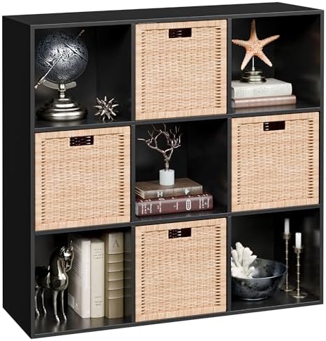 JupiterForce 9 Cube Storage Organizer Wooden Display Shelf W/ 5 Removable Back Panels, Customizable Bookcase Bookshelf f