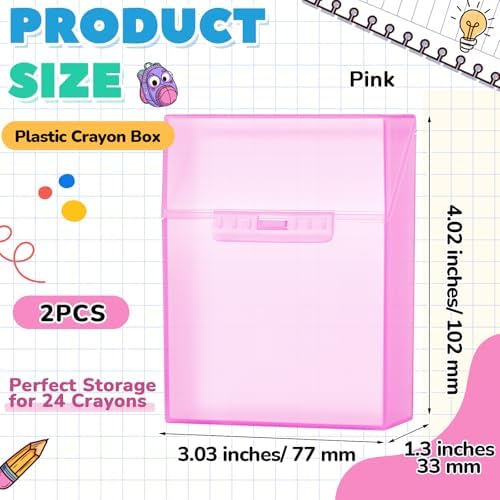 Clabby 2 Pcs Clear Plastic Crayon Boxes Hold 24 Count, Pink