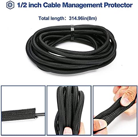 JOTO [4 Pack] 19-20 Inch Black Cable Management Sleeve Bundle with 26ft – 1/2 inch Black Cable Management Protector