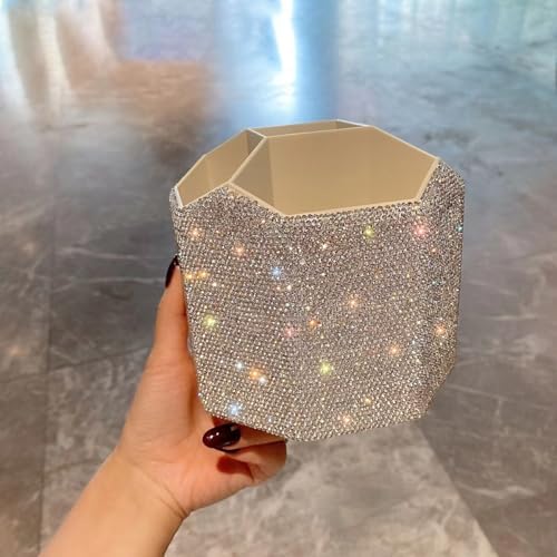 Bling Design Makeup Brush Holder Organizer,360° Rotating Glitter Rhinestones Cosmetics Storage with 5 Slot Large Capacit