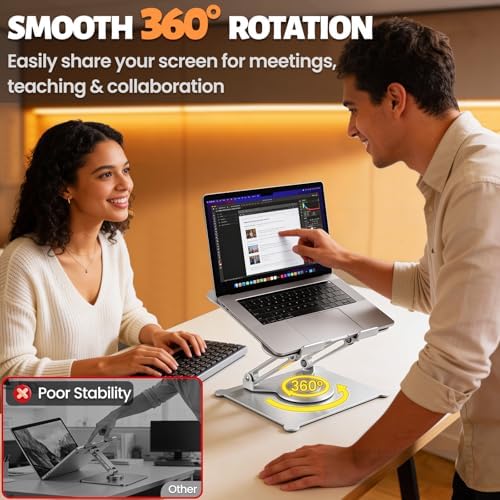 Urmust 360° Rotating Laptop Stand for Desk, 10-15.6“ Laptop Riser, Silver