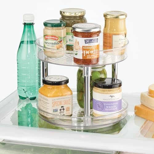 iDesign 9-Inch Recycled Plastic 2-Tier Lazy Susan Organizer, Clear/Chrome