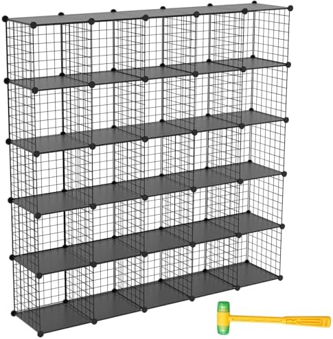 Wire Cube Storage Organizer, 25-Cube Metal Storage Shelves Bookshelf, Stackable Modular Closet Organizer for Bedroom Liv