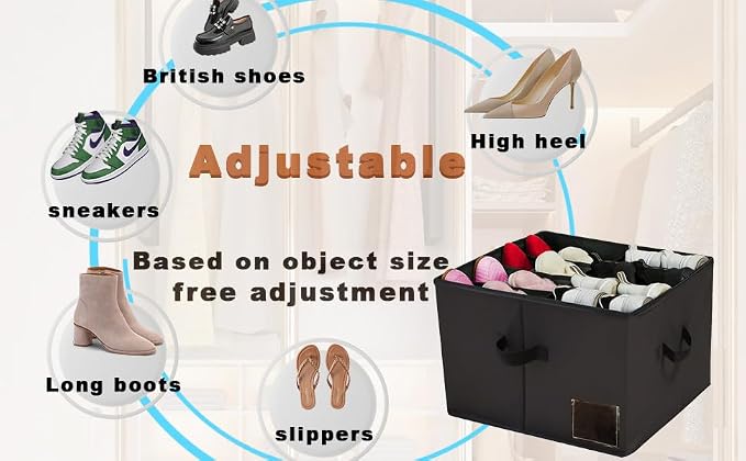 16-Compartment Shoe Box Organizer – Suitable for closets and entryways – Space-saving, can store sneakers, boots, and children's shoes – Transparent lid