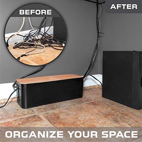Iron Forge Cable Large Cable Management Box, Black with Wood Top
