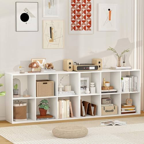 6 Cube Storage Organizer Set of 2, 2 Tier Floor Standing Bookcase with Anti-Toppling Kits, Wooden Open Display Shelf for