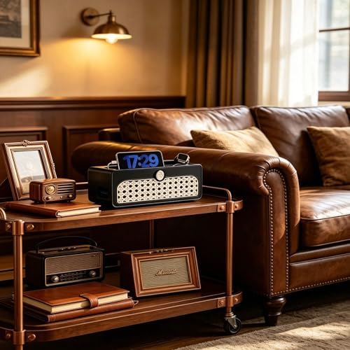 Black Faux Rattan Cable Management Box, Woven Power Strip Cover
