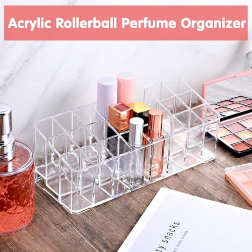 2 pcs Rollerball Perfume Organizer, 48 Spaces Clear Acrylic Perfume Storage Holder Beauty Scent Holder, Makeup Lipgloss 