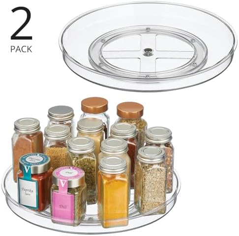 mDesign Lazy Susan Turntable Plastic Spinner for Kitchen/Bathroom, Pantry, Fridge, Cupboards, or Counter Organizing, Ful