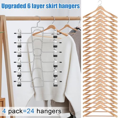 Pants Skirt Hangers with Clips 4 Pack 6 Tier Foldable