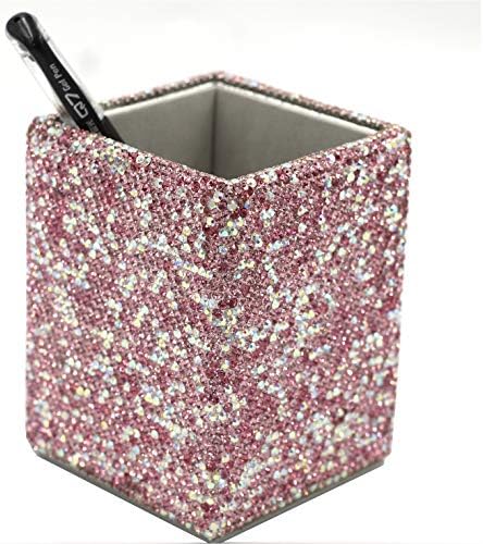 crystal Bling Rhinestone Pen Pot Holder Box organizer Cosmetic Container (Square, Midium)
