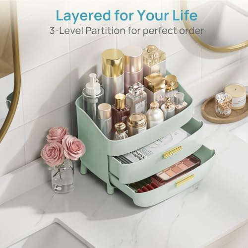 Vtopmart 3-Tier Skincare Makeup Organizer with Drawers, Green
